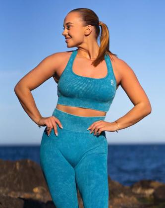 M-Sportswear Ribbed Workout Top, Cobalt Turquoise