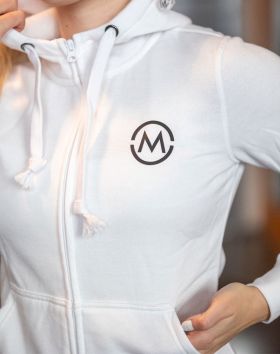 M-NUTRITION Sports Wear Naisten Zip Hoodie logolla, Valkoinen mustalla logolla